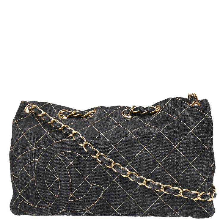 Chanel 2009-2010 Navy Denim Chain Shoulder Bag