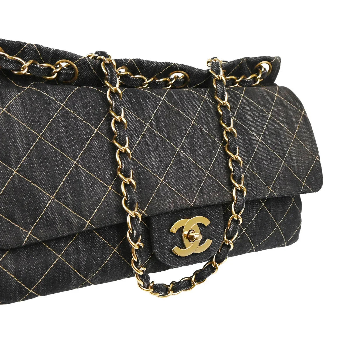 Chanel 2009-2010 Navy Denim Chain Shoulder Bag