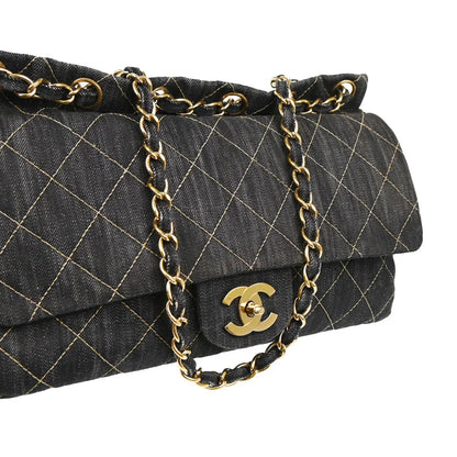 Chanel 2009-2010 Navy Denim Chain Shoulder Bag
