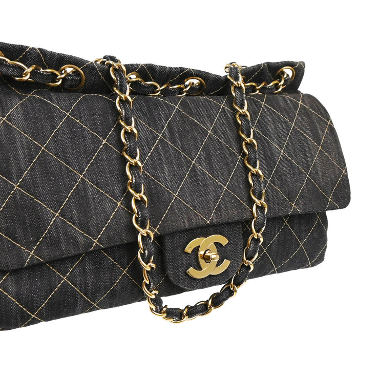 Chanel 2009-2010 Navy Denim Chain Shoulder Bag