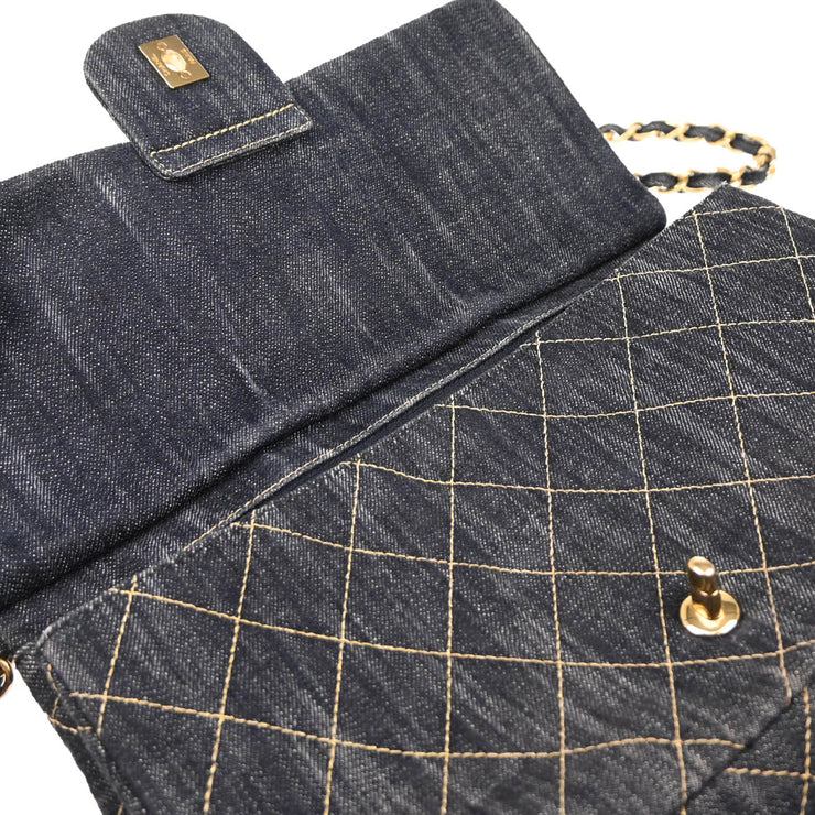 Chanel 2009-2010 Navy Denim Chain Shoulder Bag
