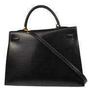 Hermes 1993 Black Box Calf Kelly 35 Sellier 2way Shoulder Handbag