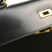 Hermes 1993 Black Box Calf Kelly 35 Sellier 2way Shoulder Handbag