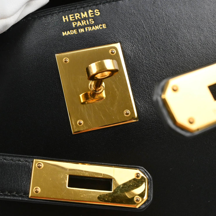 Hermes 1993 Black Box Calf Kelly 35 Sellier 2way Shoulder Handbag