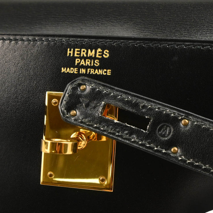 Hermes 1993 Black Box Calf Kelly 35 Sellier 2way Shoulder Handbag