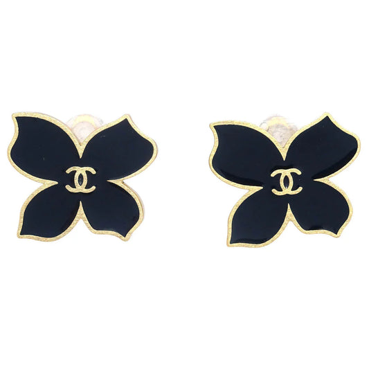 Chanel Black Gold Earrings Clip-On 02S