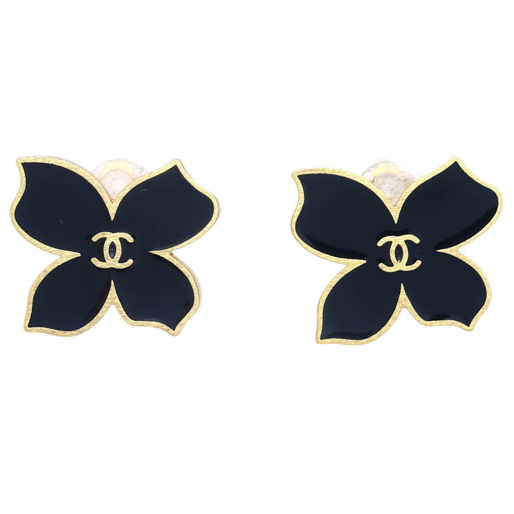 Chanel Black Gold Earrings Clip-On 02S