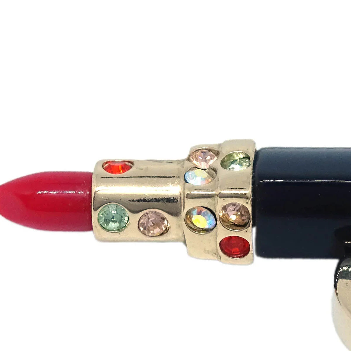 Chanel Lipstick Gold CC Pendant Necklace Rhinestone 04A