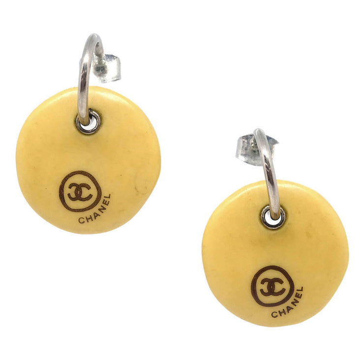 Chanel Dangle Piercing Earrings Beige Silver 00T