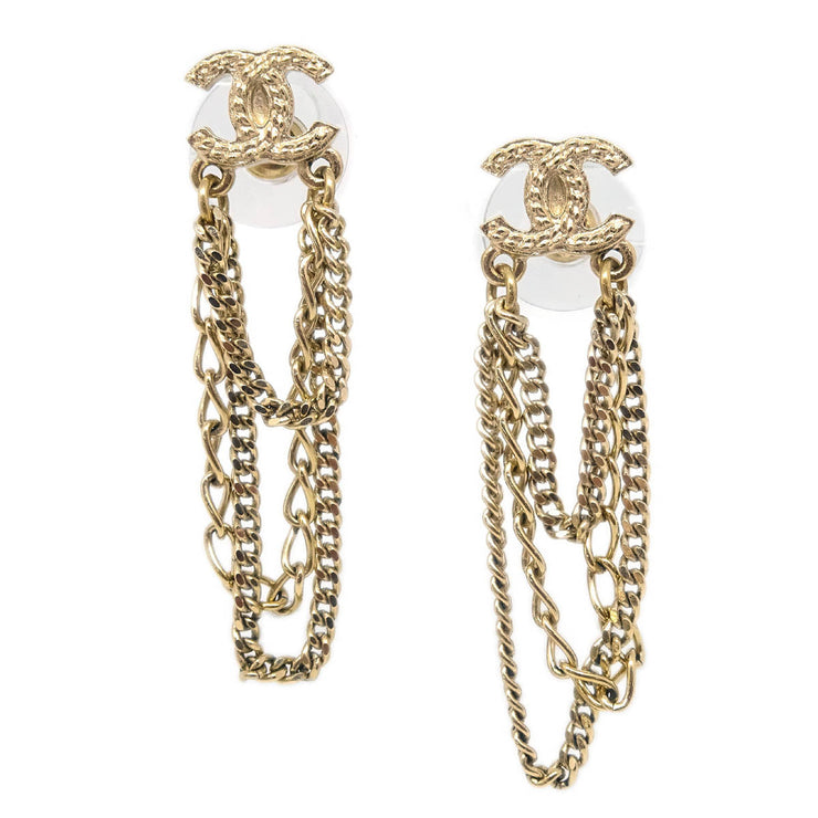 Chanel CC Dangle Piercing Earrings Gold 09P