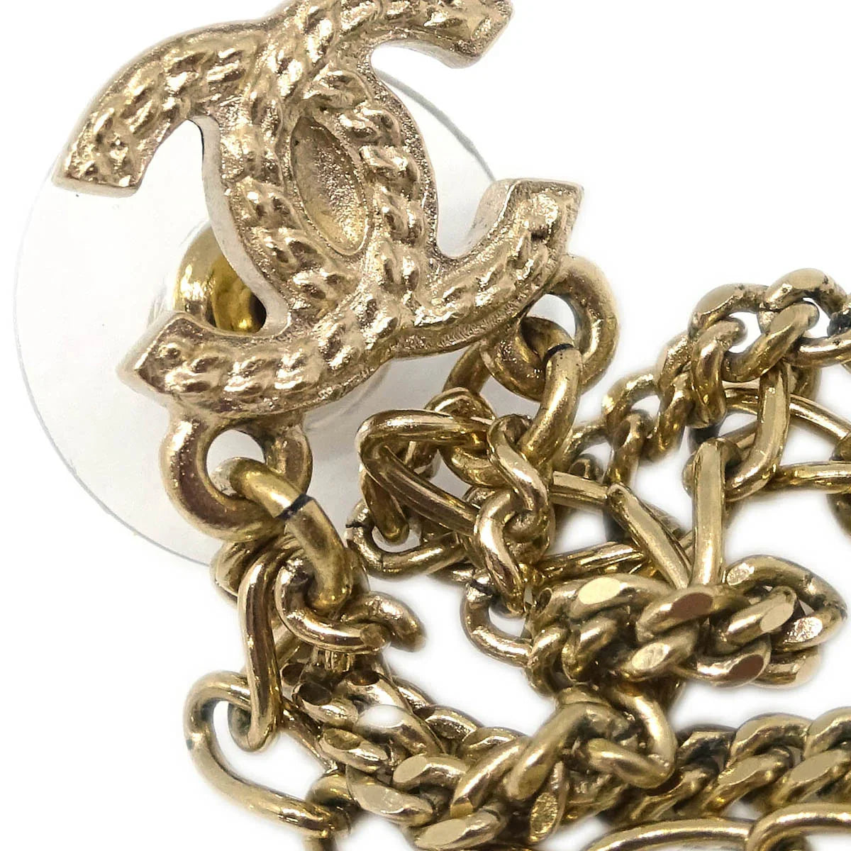 Chanel CC Dangle Piercing Earrings Gold 09P