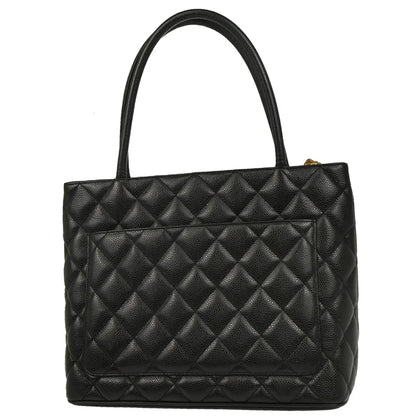 Chanel 2003-2004 Black Caviar Medallion Tote Handbag