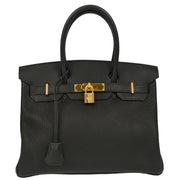Hermes 2004 Black Taurillon Clemence Birkin 30 Handbag