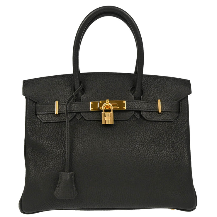 Hermes 2004 Black Taurillon Clemence Birkin 30 Handbag