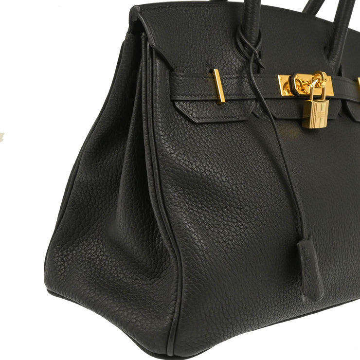 Hermes 2004 Black Taurillon Clemence Birkin 30 Handbag