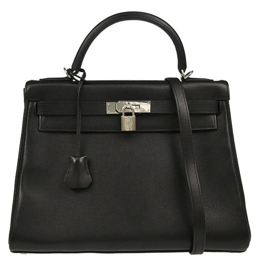 Hermes 2005 Black Chevre Kelly 32 Retourne 2way Shoulder Handbag