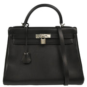 Hermes 2005 Black Chevre Kelly 32 Retourne 2way Shoulder Handbag