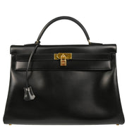Hermes 1998 Black Box Calf Kelly 40 Retourne Handbag