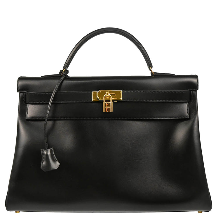 Hermes 1998 Black Box Calf Kelly 40 Retourne Handbag