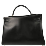 Hermes 1998 Black Box Calf Kelly 40 Retourne Handbag