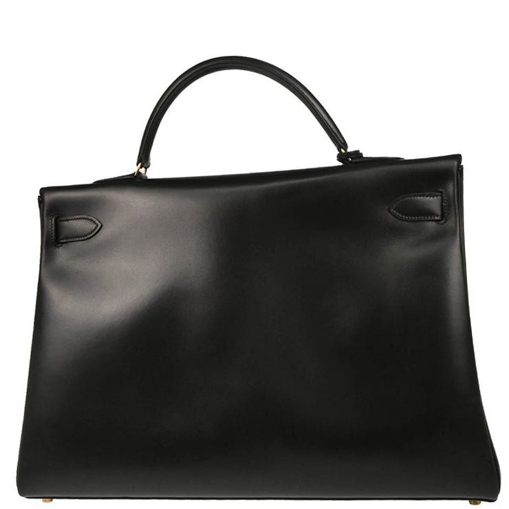 Hermes 1998 Black Box Calf Kelly 40 Retourne Handbag