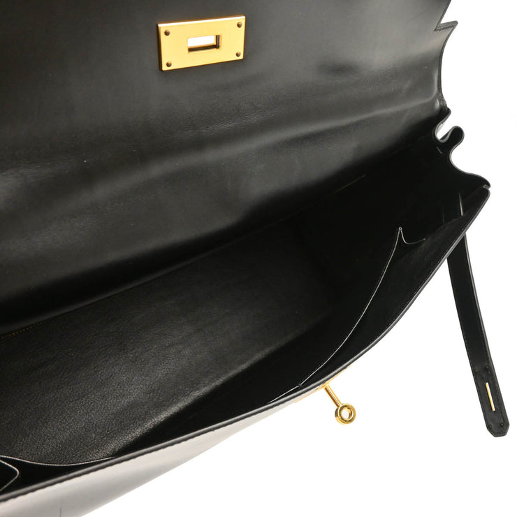 Hermes 1998 Black Box Calf Kelly 40 Retourne Handbag