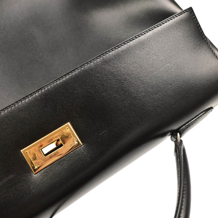 Hermes 1998 Black Box Calf Kelly 40 Retourne Handbag