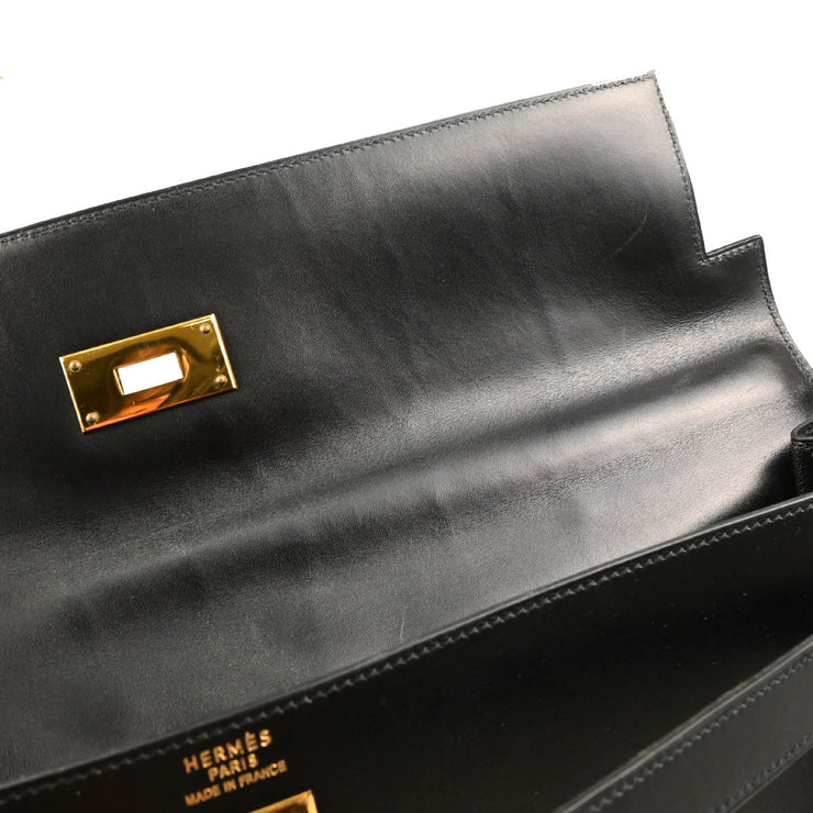 Hermes 1998 Black Box Calf Kelly 40 Retourne Handbag