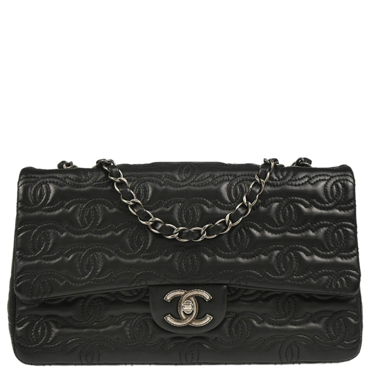 Chanel 2014 Black Lambskin CC Stitch Shoulder Bag