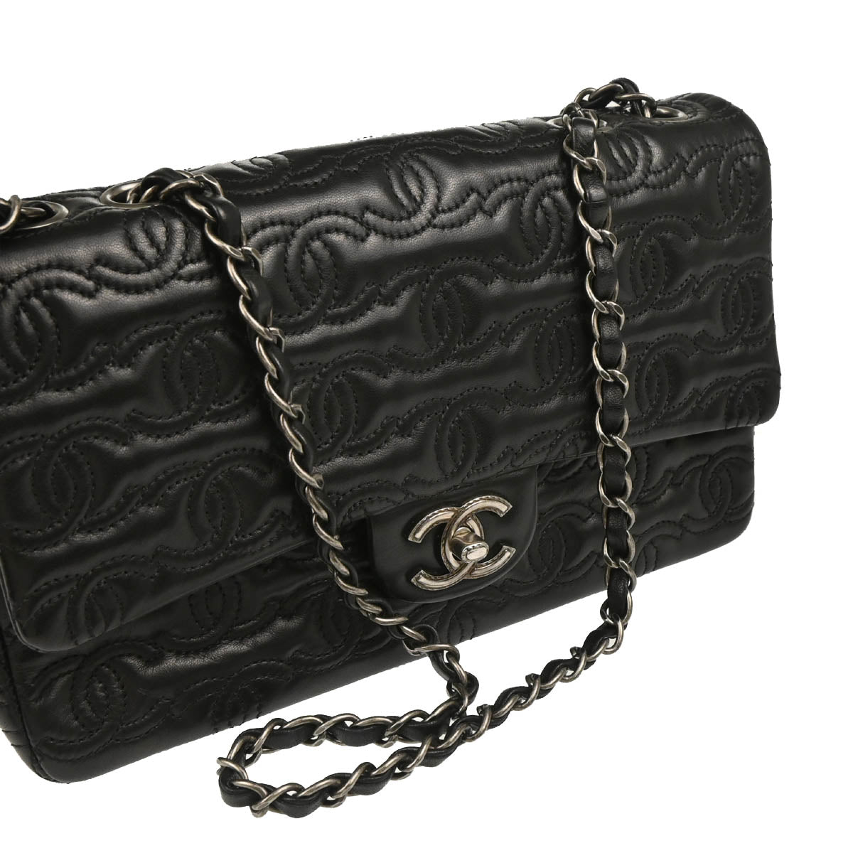 Chanel 2014 Black Lambskin CC Stitch Shoulder Bag
