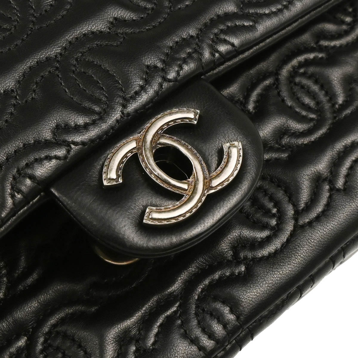Chanel 2014 Black Lambskin CC Stitch Shoulder Bag