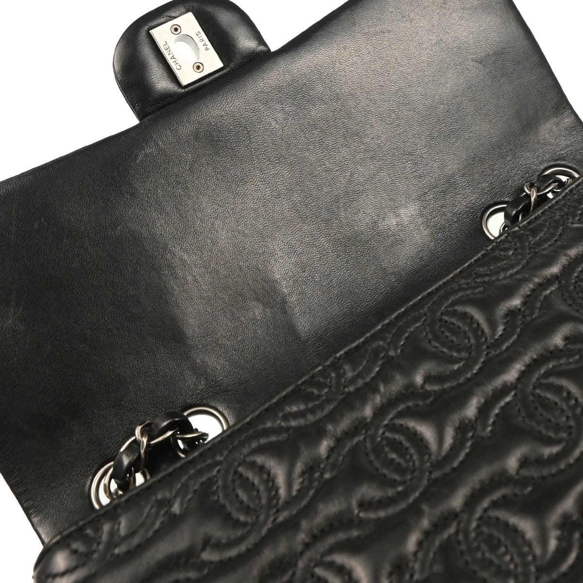 Chanel 2014 Black Lambskin CC Stitch Shoulder Bag