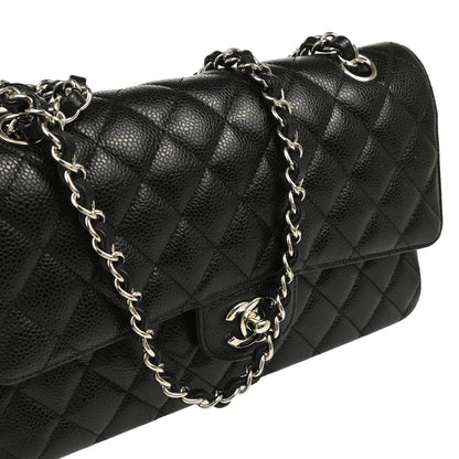 Chanel 2017-2018 Black Caviar Medium Classic Double Flap Shoulder Bag