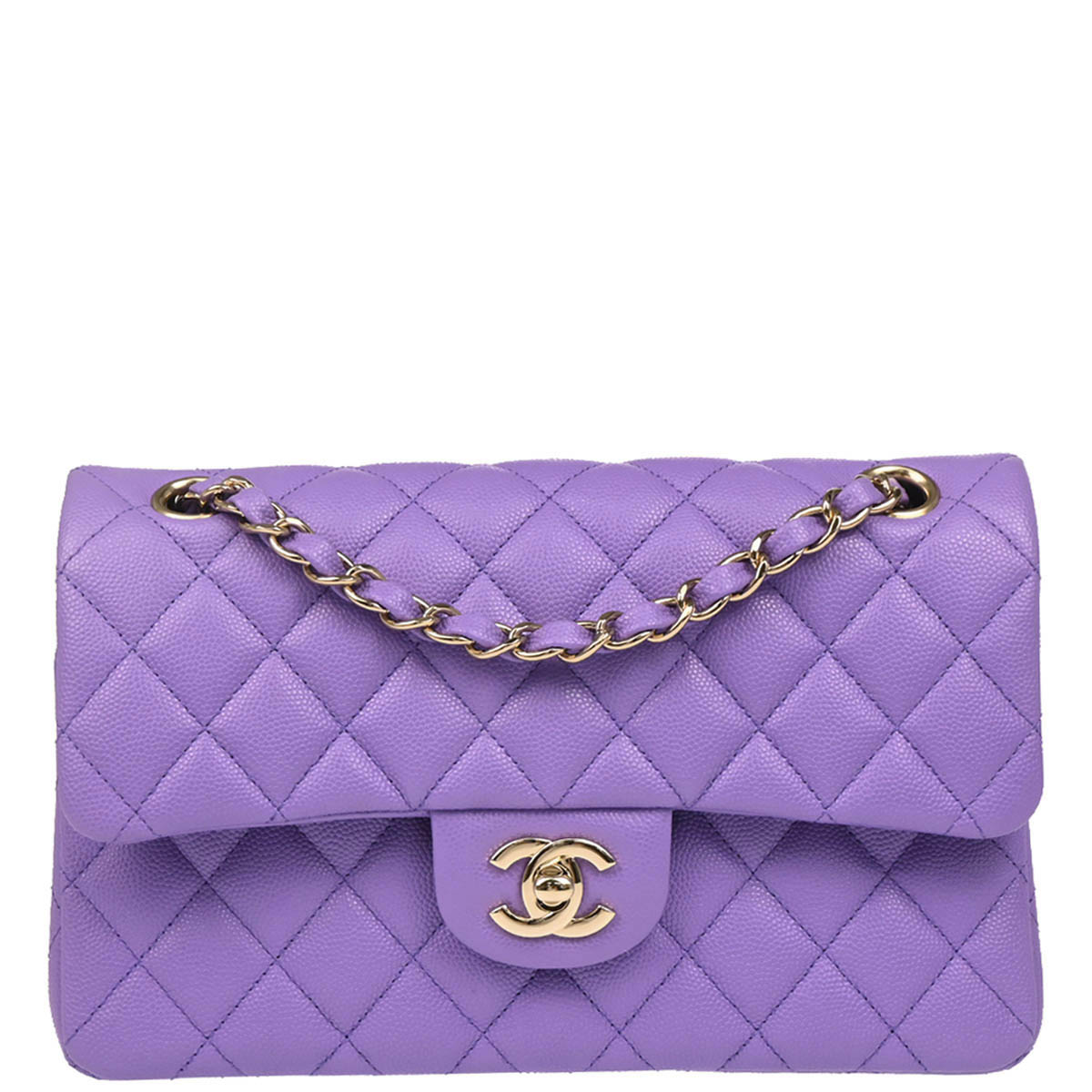 Chanel 2019 Purple Caviar Small Classic Double Flap Shoulder Bag