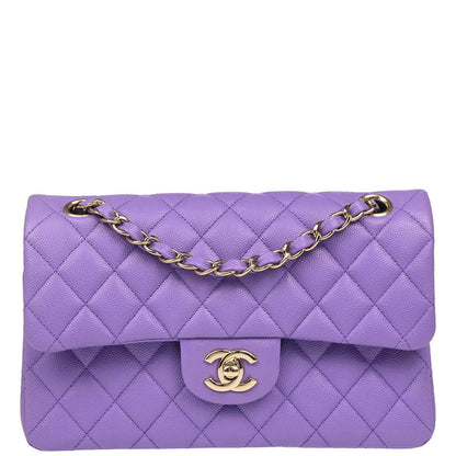 Chanel 2019 Purple Caviar Small Classic Double Flap Shoulder Bag