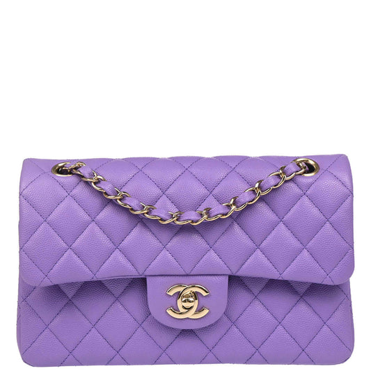 Chanel 2019 Purple Caviar Small Classic Double Flap Shoulder Bag
