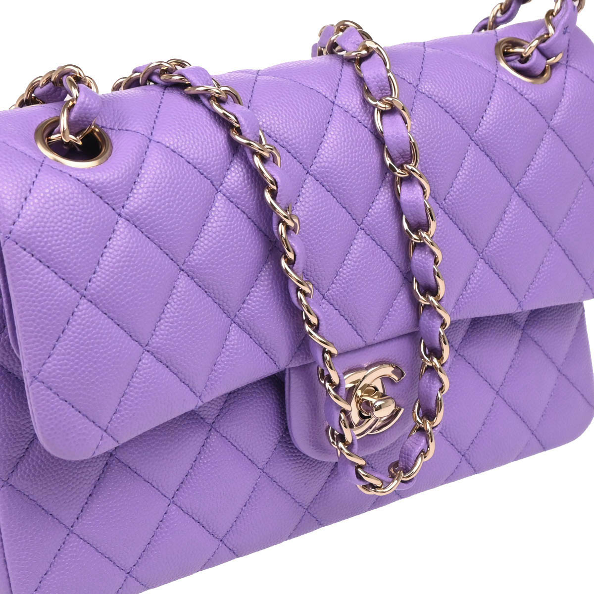 Chanel 2019 Purple Caviar Small Classic Double Flap Shoulder Bag