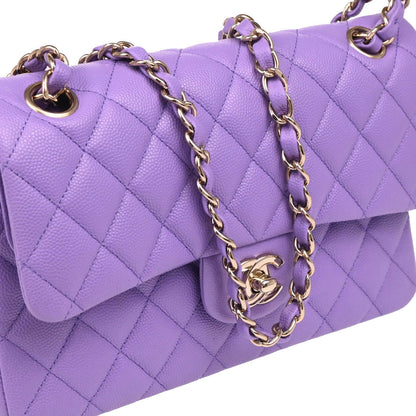 Chanel 2019 Purple Caviar Small Classic Double Flap Shoulder Bag