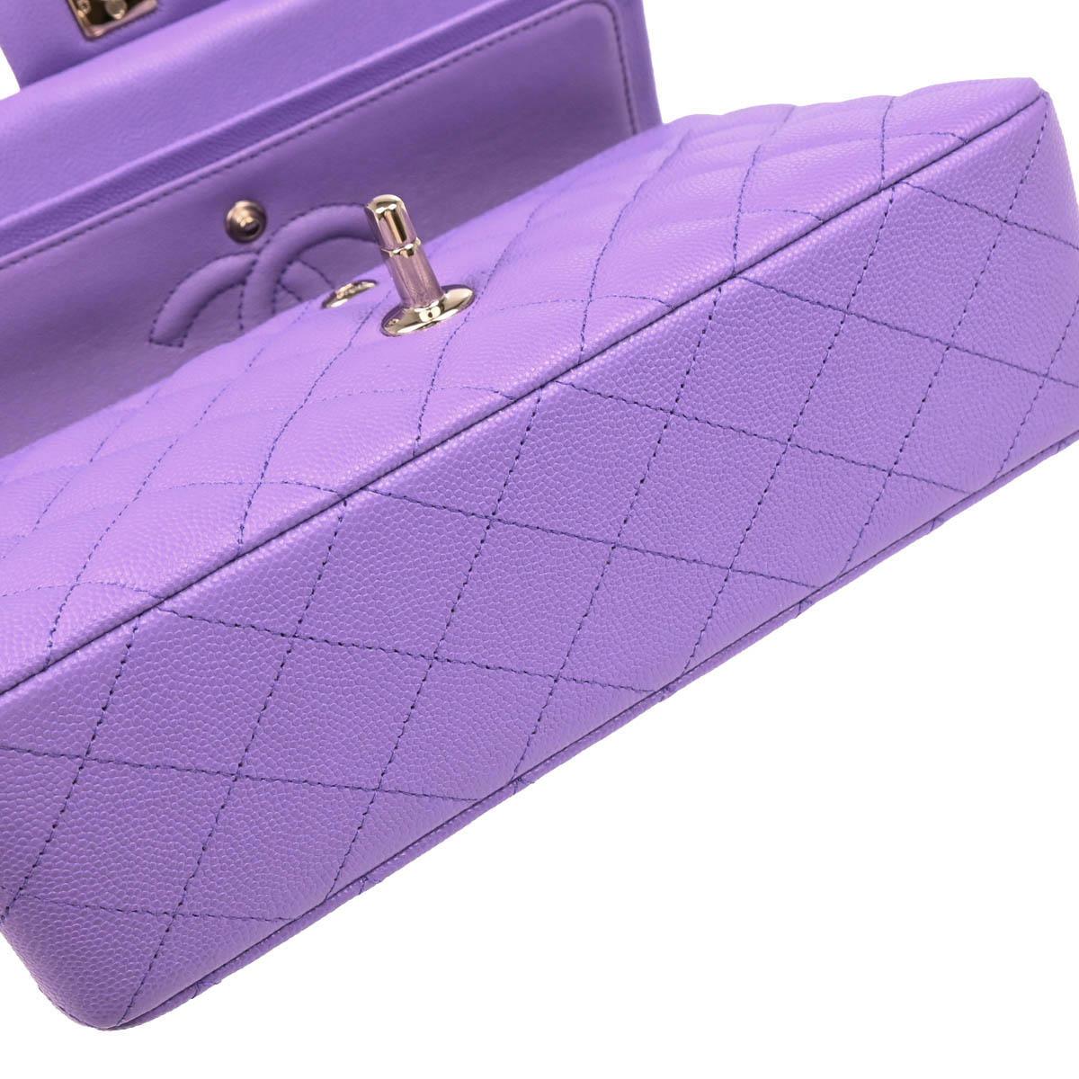 Chanel 2019 Purple Caviar Small Classic Double Flap Shoulder Bag