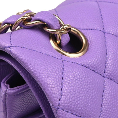 Chanel 2019 Purple Caviar Small Classic Double Flap Shoulder Bag