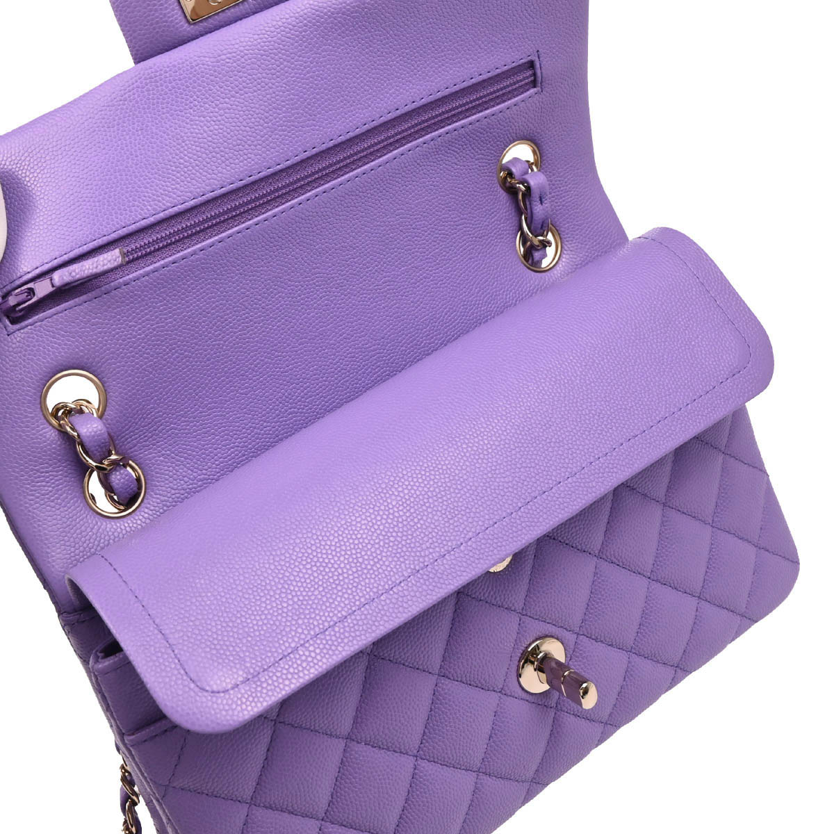 Chanel 2019 Purple Caviar Small Classic Double Flap Shoulder Bag