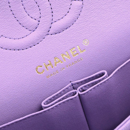 Chanel 2019 Purple Caviar Small Classic Double Flap Shoulder Bag