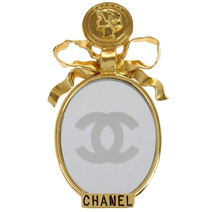 Chanel Bow Mirror Brooch Pin Gold