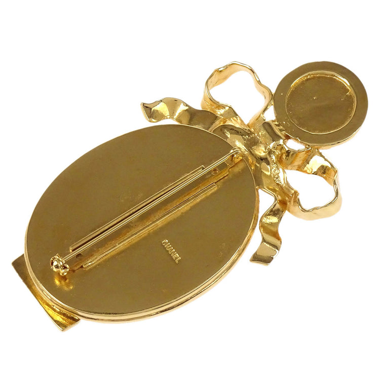 Chanel Bow Mirror Brooch Pin Gold