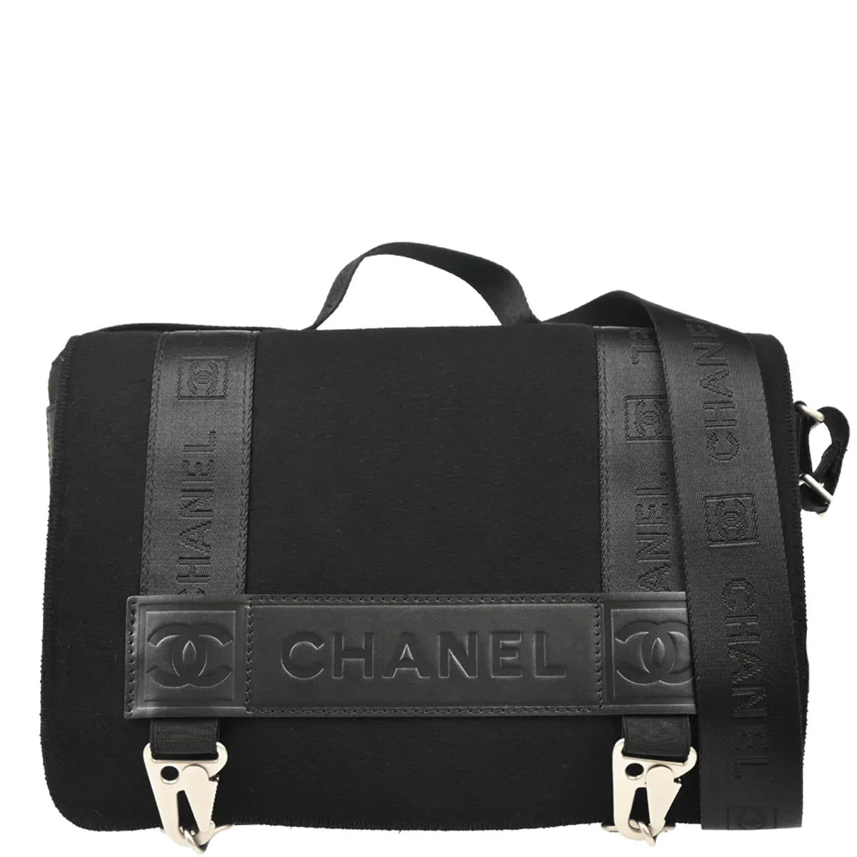 Chanel 2005-2006 Black Felt Nylon Sport Line 2way Shoulder Handbag
