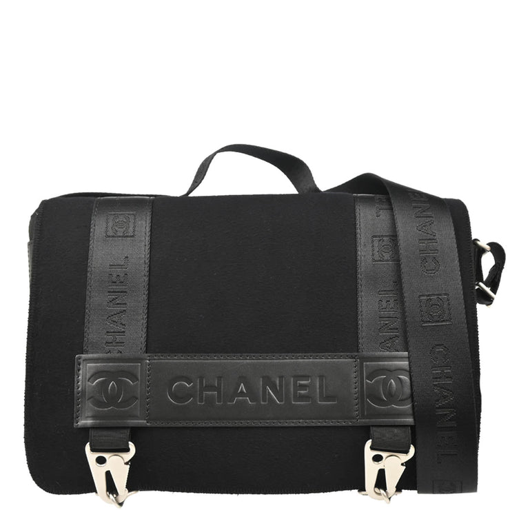 Chanel 2005-2006 Black Felt Nylon Sport Line 2way Shoulder Handbag