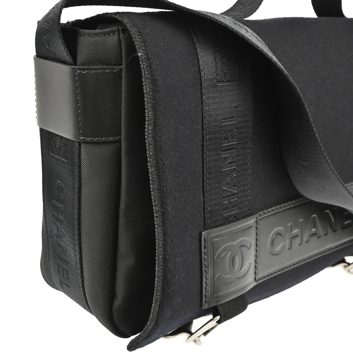 Chanel 2005-2006 Black Felt Nylon Sport Line 2way Shoulder Handbag