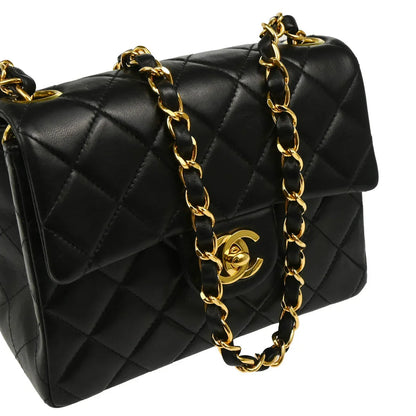 Chanel 1997-1999 Black Lambskin Mini Classic Square Flap Shoulder Bag