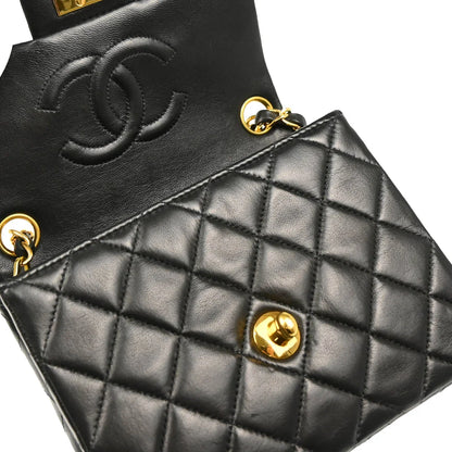 Chanel 1997-1999 Black Lambskin Mini Classic Square Flap Shoulder Bag