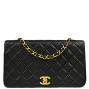 Chanel 1989-1991 Black Lambskin Turnlock Small Full Flap Shoulder Bag